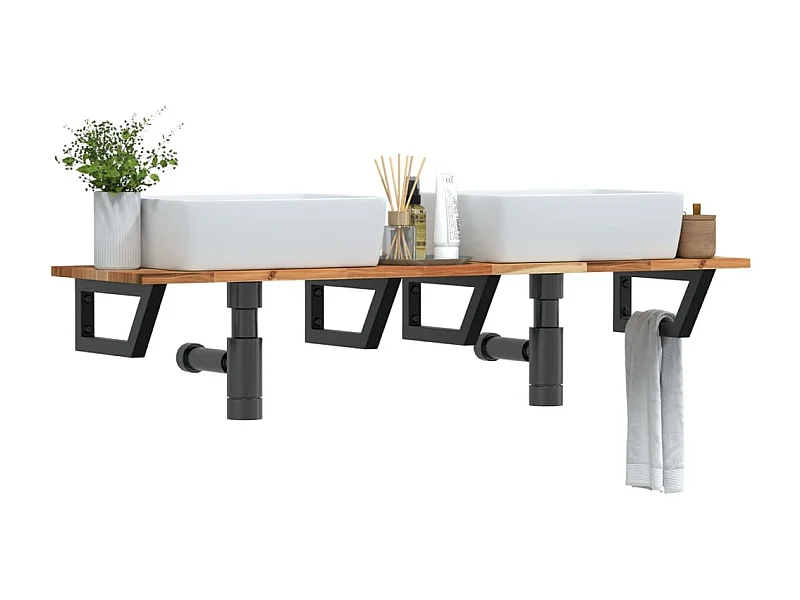Estante de lavabo de pared acero y madera maciza de acacia