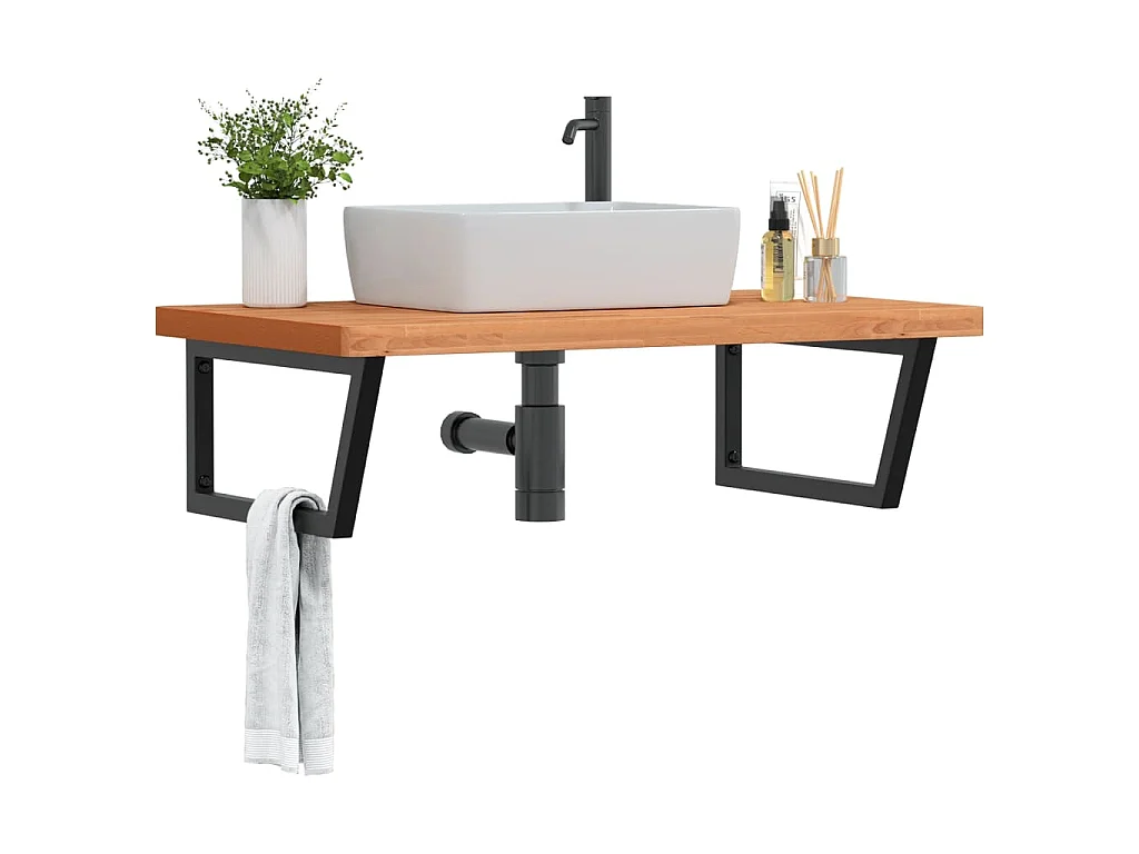 Waschbeckenregal Wandmontage Stahl und Massivholz Buche