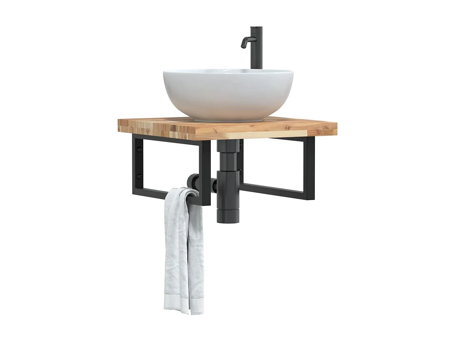 Waschbeckenregal Wandmontage Stahl und Akazienholz