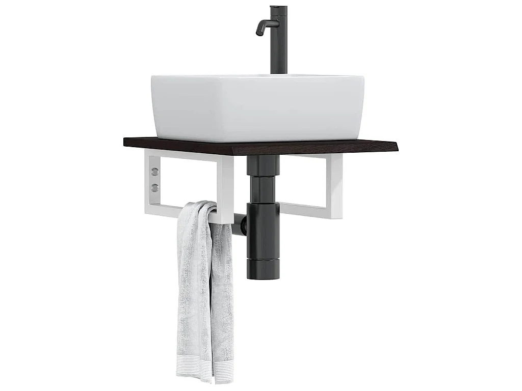 Estante de lavabo de pared de acero y madera maciza de roble