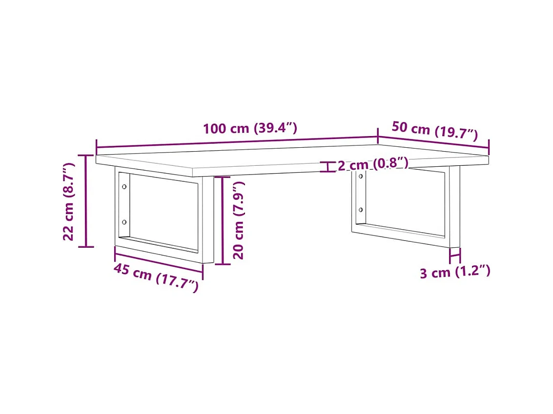 Étagère de vasque murale acier et bois massif d'acacia