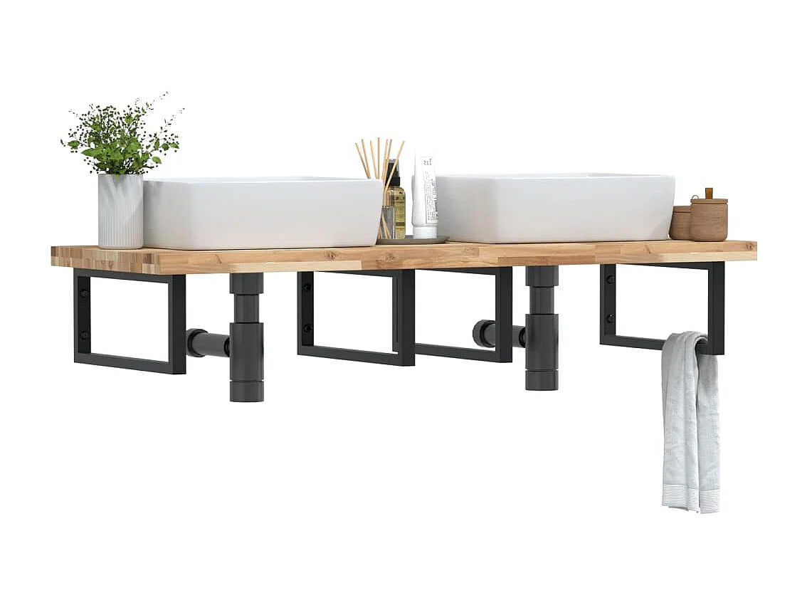 Waschbeckenregal Wandmontage Stahl und Akazienholz