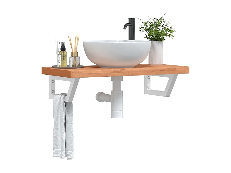 Badkamer wandschap staal en massief beukenhout