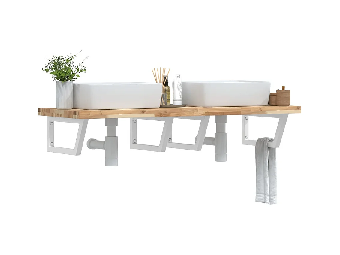 Estante de lavabo de pared acero y madera maciza de acacia