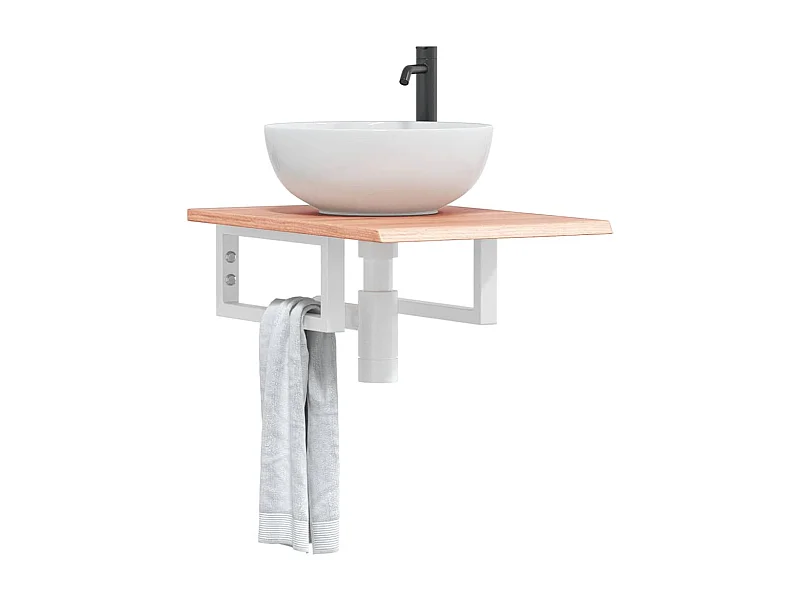Ripiano a Parete per Lavabo in Acciaio e Massello di Rovere