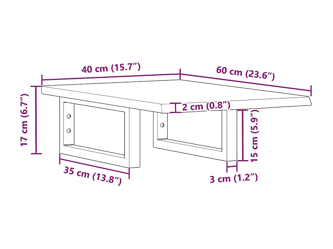 Étagère de vasque murale acier et bois de chêne massif