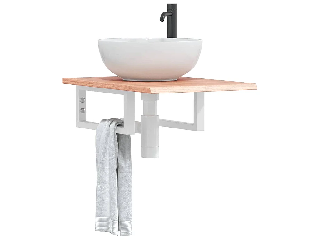 Waschtischplatte mit Halterung Stahl und Massivholz Eiche