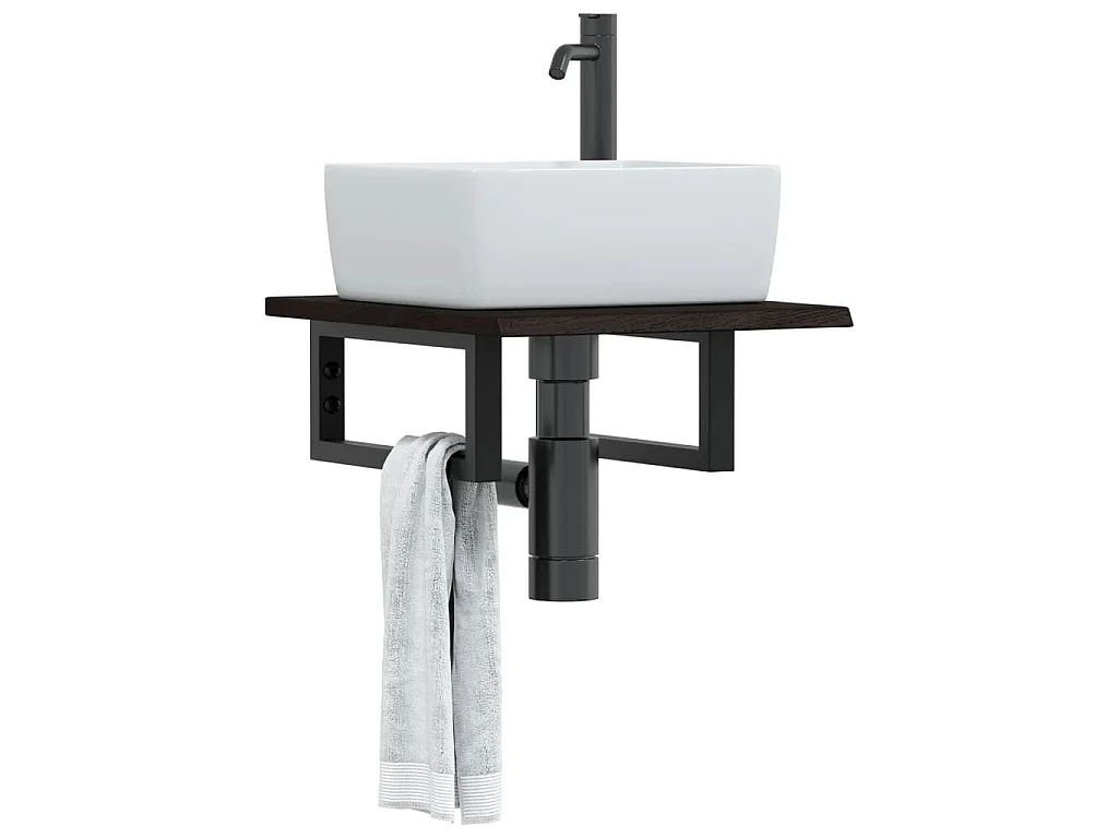 Ripiano a Parete per Lavabo in Acciaio e Massello di Rovere