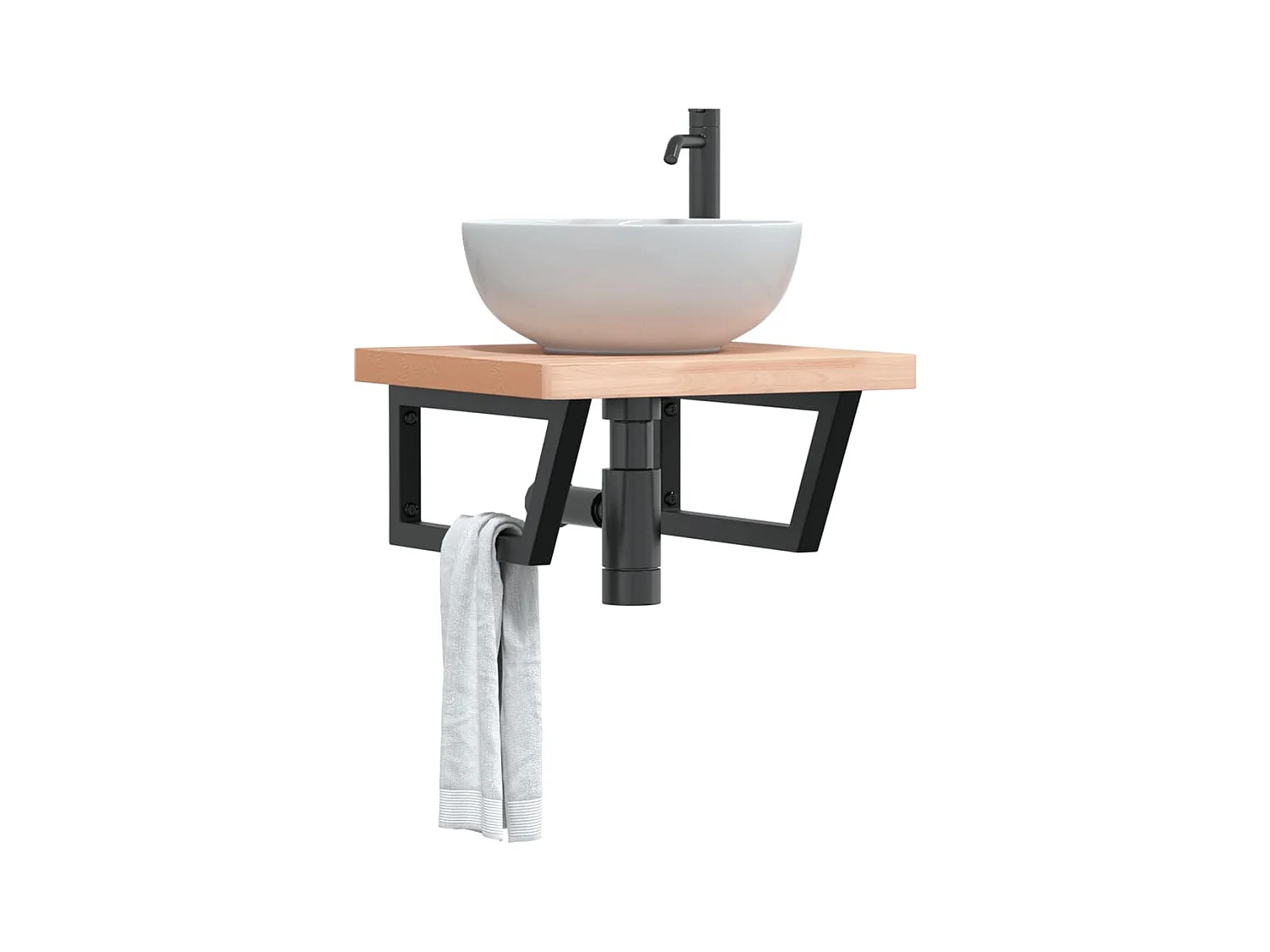 Estante de lavabo de pared de acero y madera maciza de haya