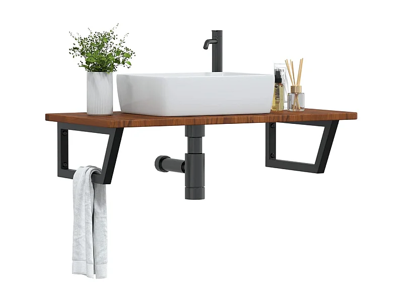 Étagère de vasque murale acier et bois de chêne massif