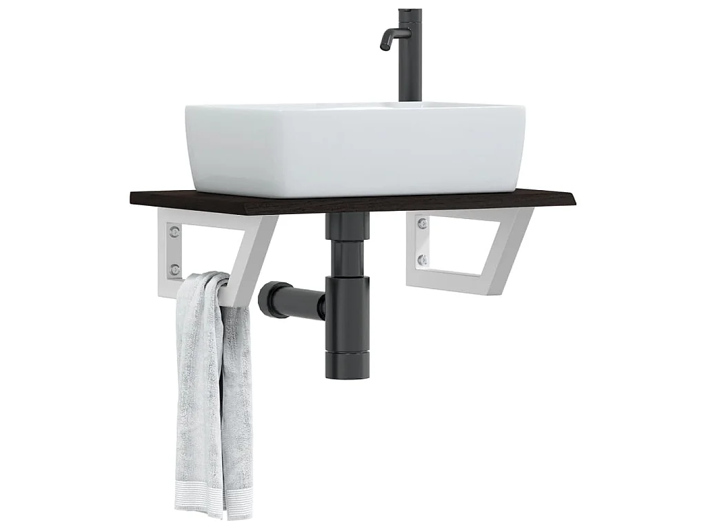 Estante de lavabo de pared de acero y madera maciza de roble