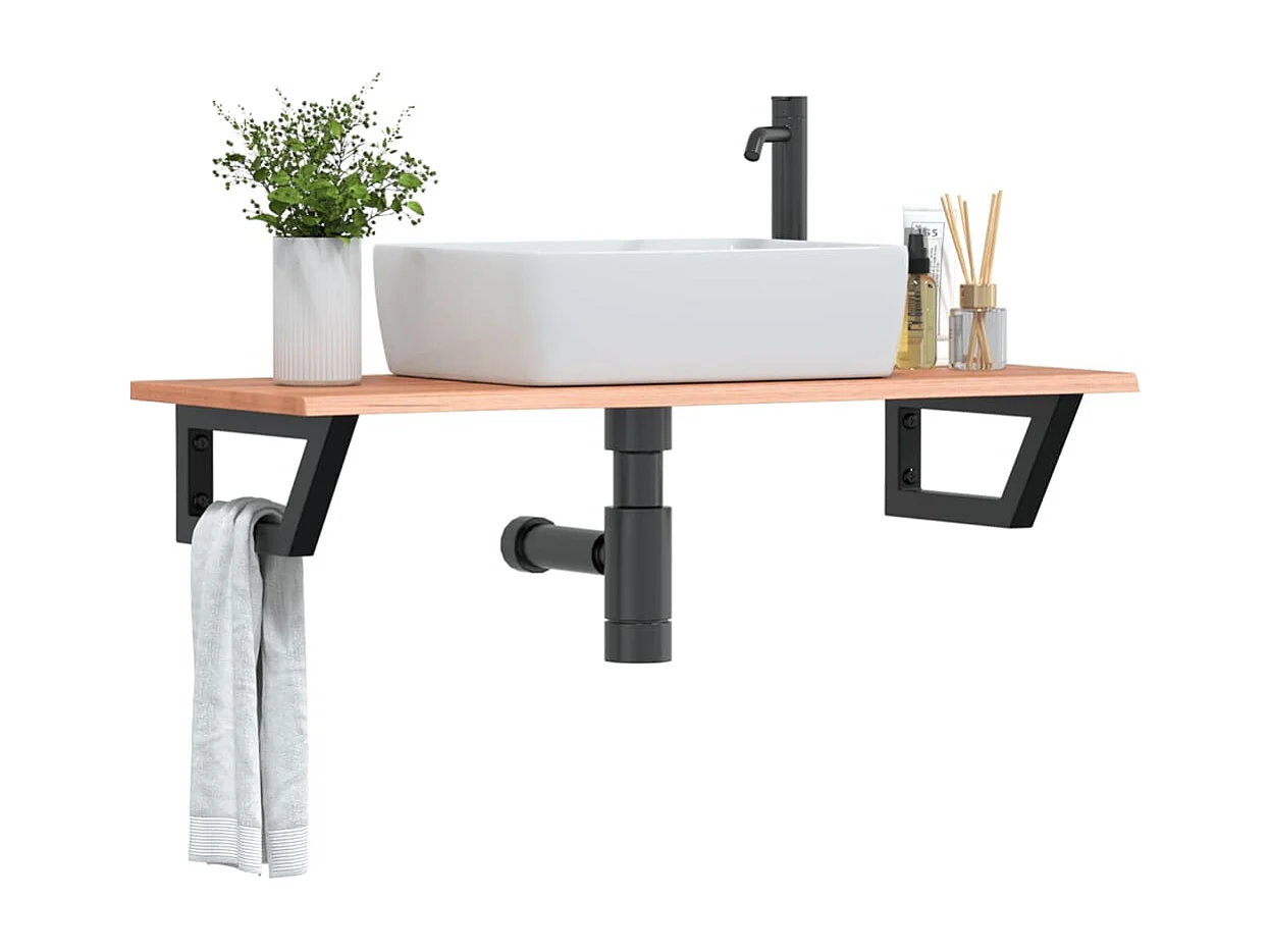Waschtischplatte mit Halterung Stahl und Massivholz Eiche