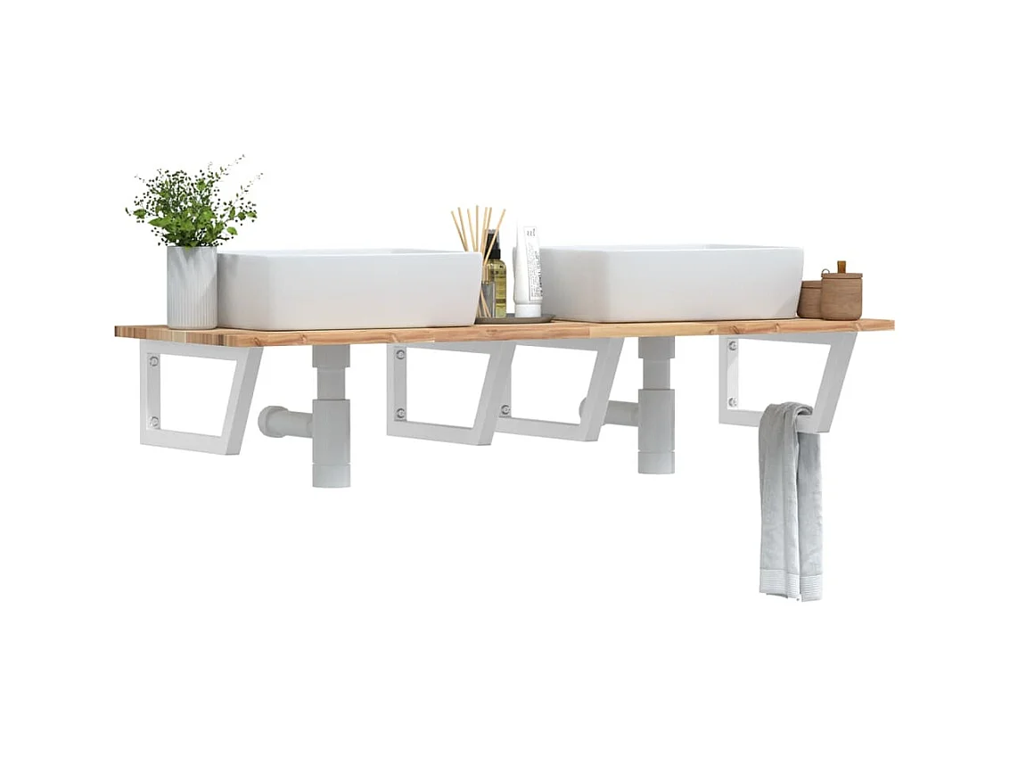 Étagère de vasque murale acier et bois massif d'acacia