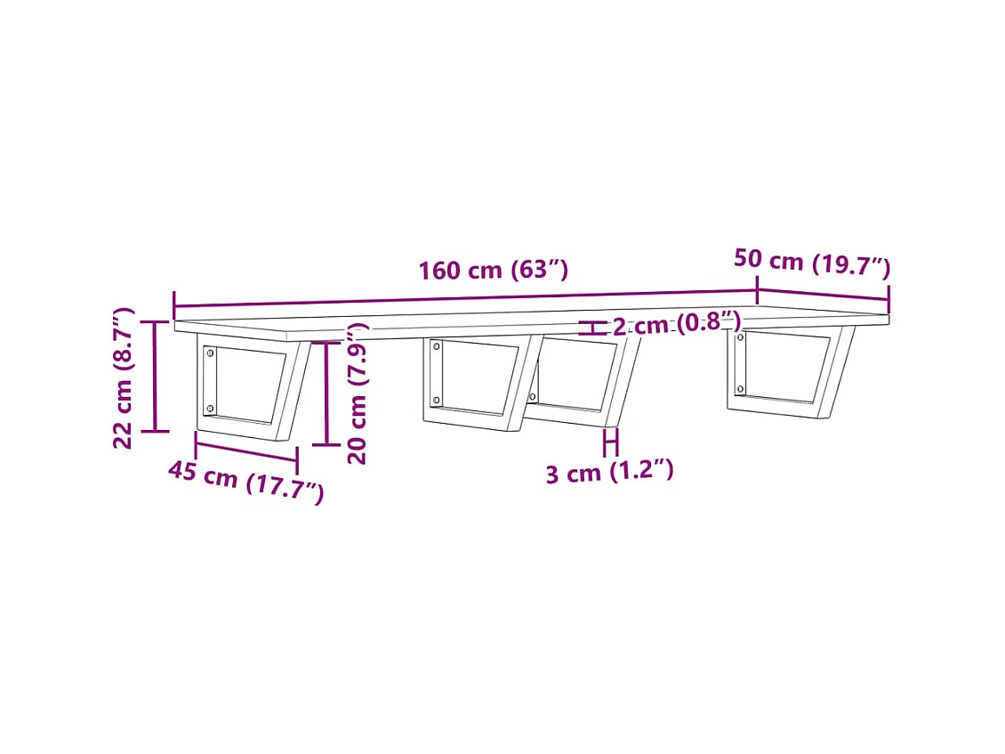 Étagère de vasque murale acier et bois massif d'acacia