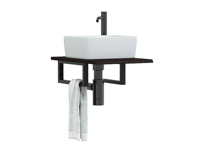 Estante de lavabo de pared de acero y madera maciza de roble