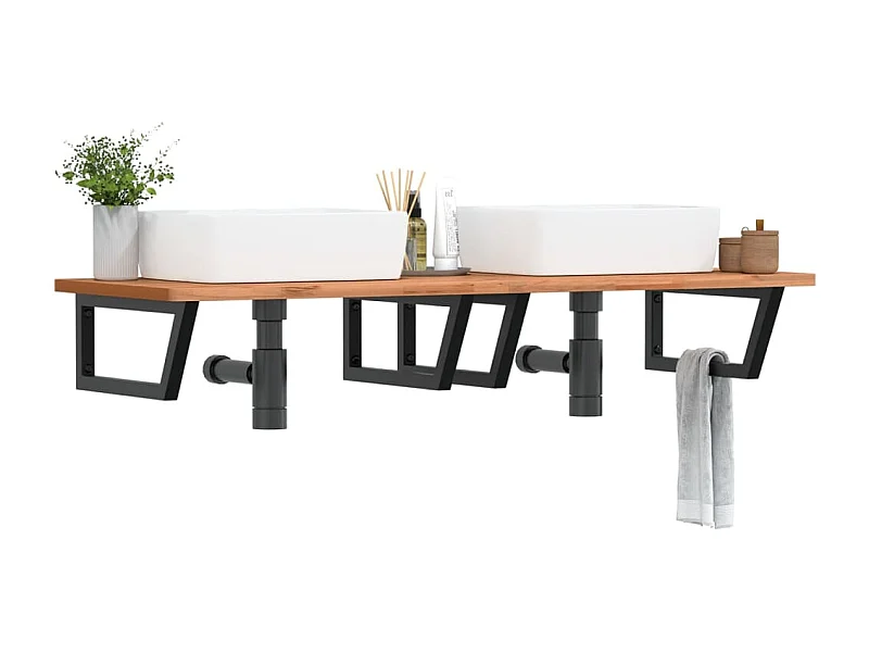 Waschbeckenregal Wandmontage Stahl und Massivholz Buche