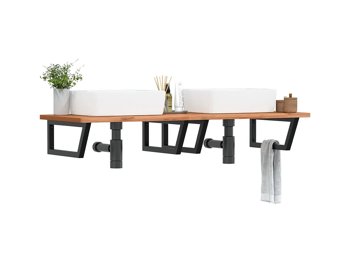 Waschbeckenregal Wandmontage Stahl und Massivholz Buche