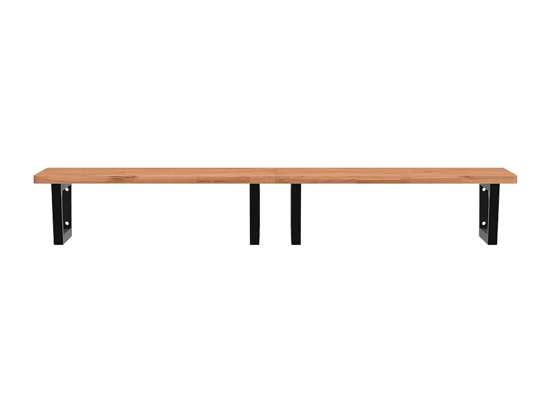 Estante de lavabo de pared de acero y madera maciza de haya