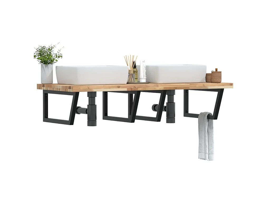 Estante de lavabo de pared acero y madera maciza de acacia