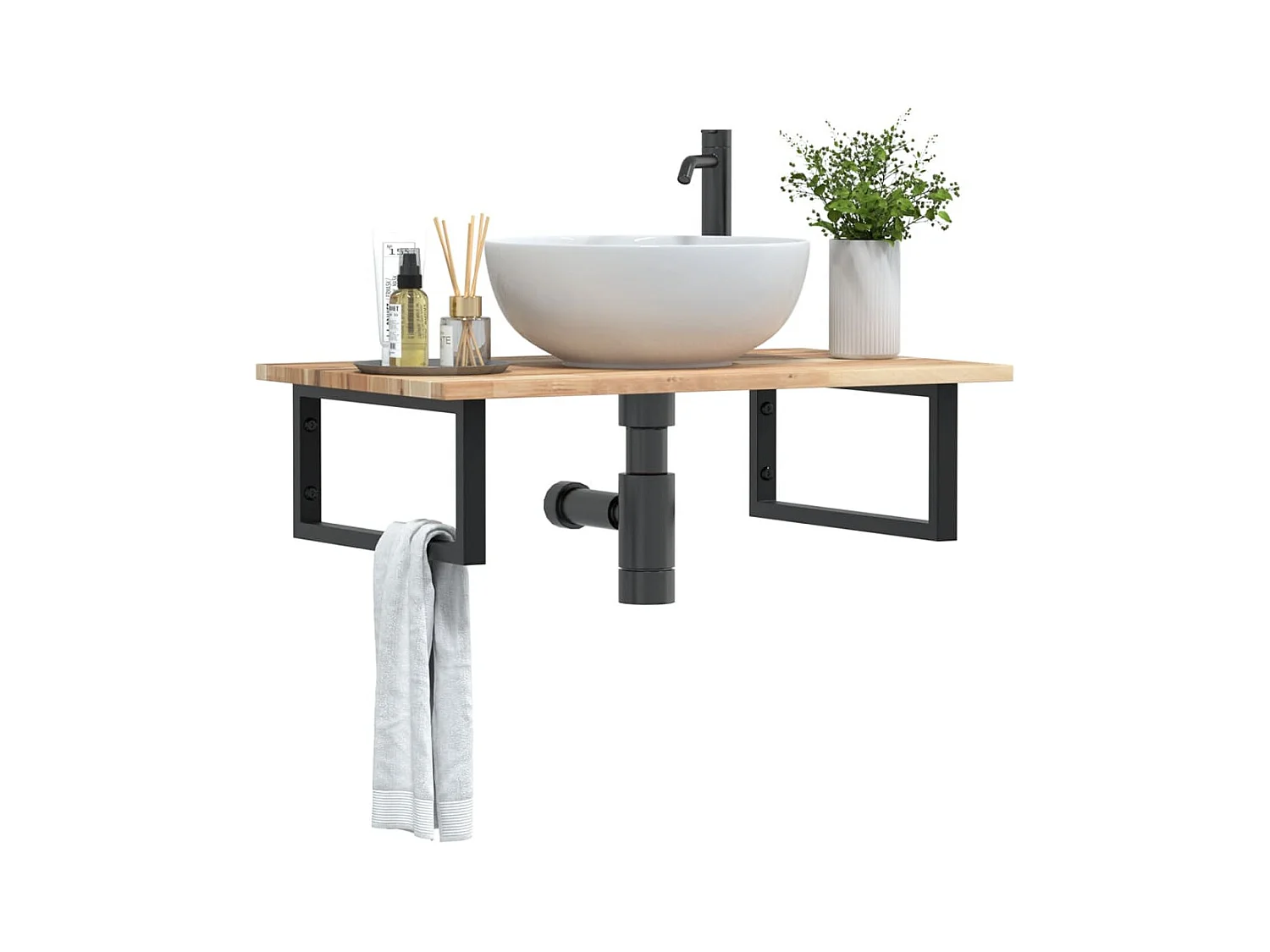 Waschbeckenregal Wandmontage Stahl und Akazienholz