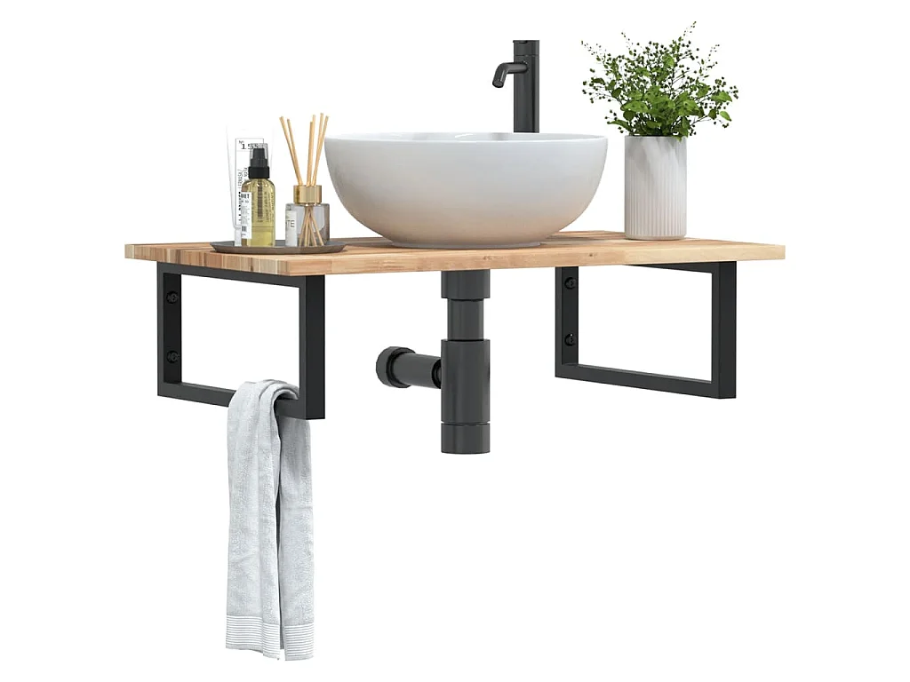 Waschbeckenregal Wandmontage Stahl und Akazienholz