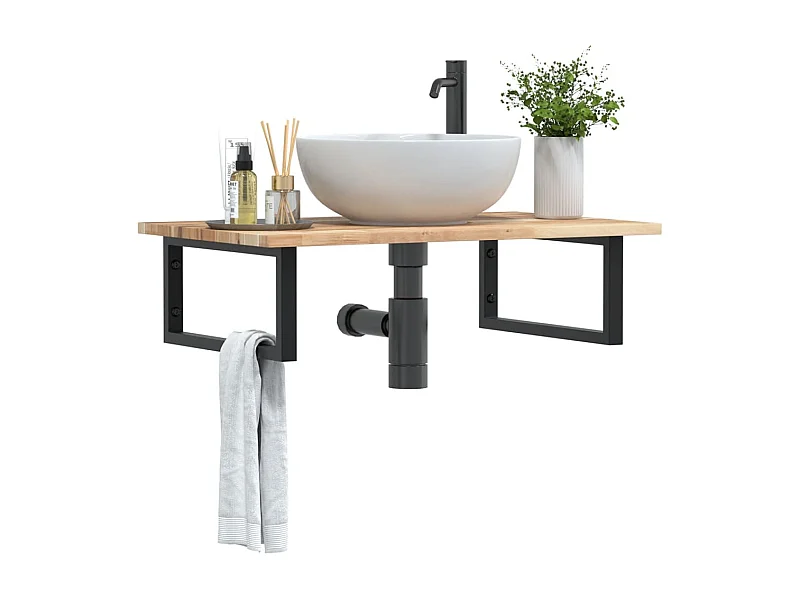 Waschbeckenregal Wandmontage Stahl und Akazienholz