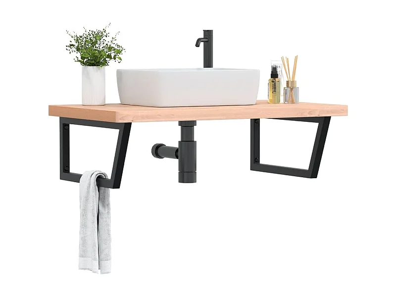 Badkamer wandschap staal en massief beukenhout