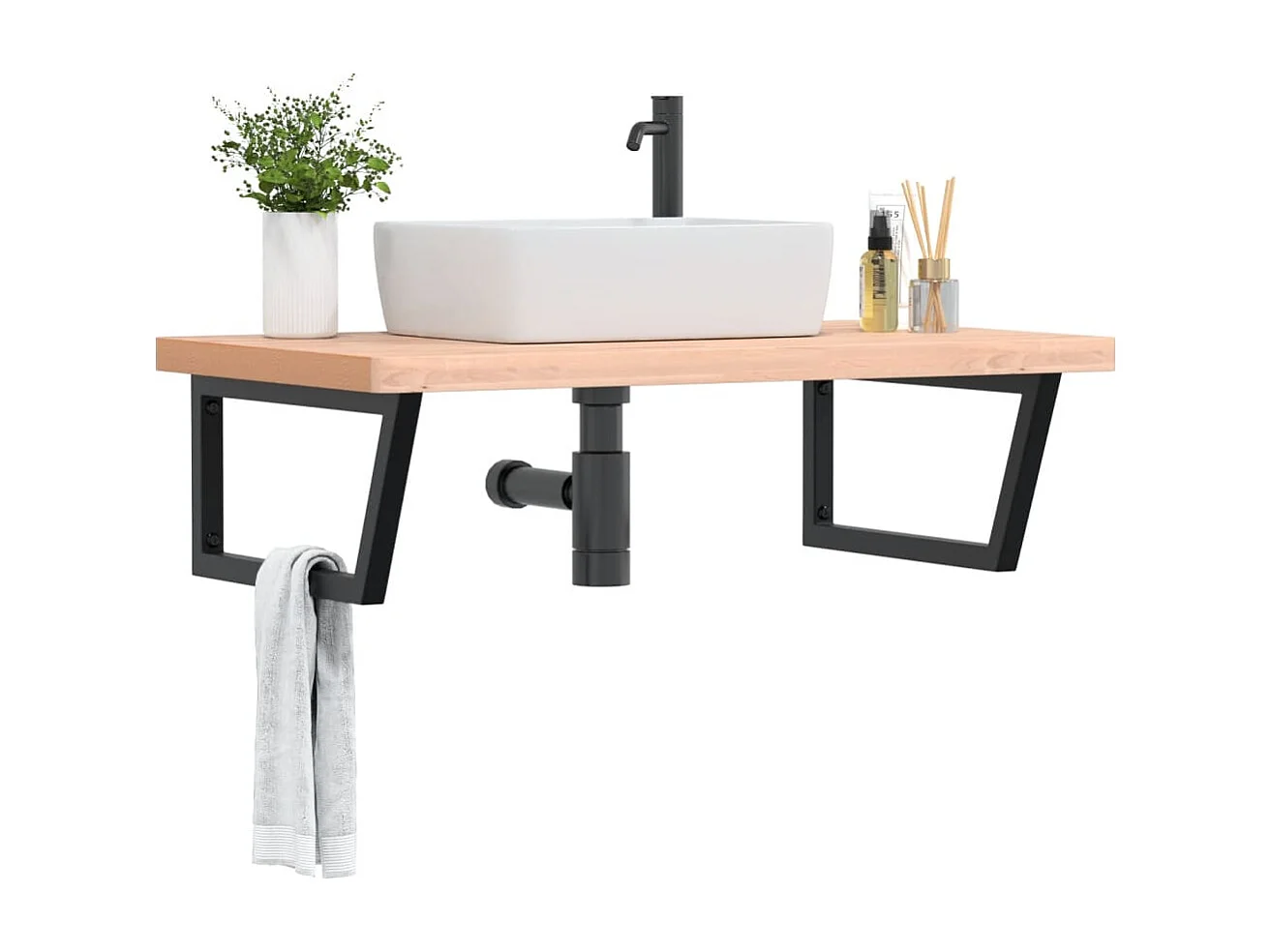 Badkamer wandschap staal en massief beukenhout