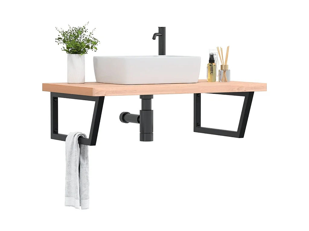 Waschbeckenregal Wandmontage Stahl und Massivholz Buche