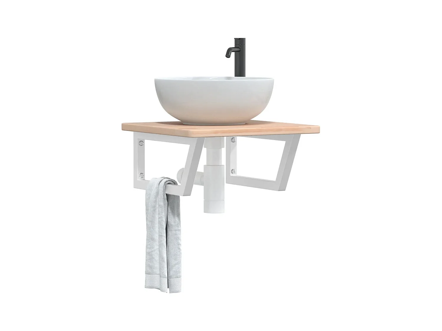 Estante de lavabo de pared de acero y madera maciza de roble