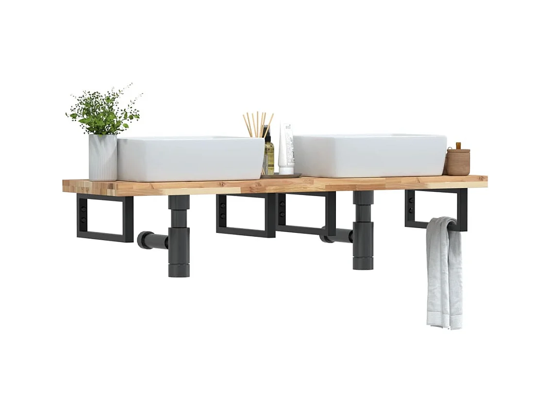 Estante de lavabo de pared acero y madera maciza de acacia