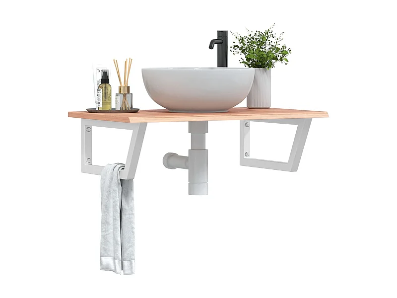 Étagère de vasque murale acier et bois de chêne massif