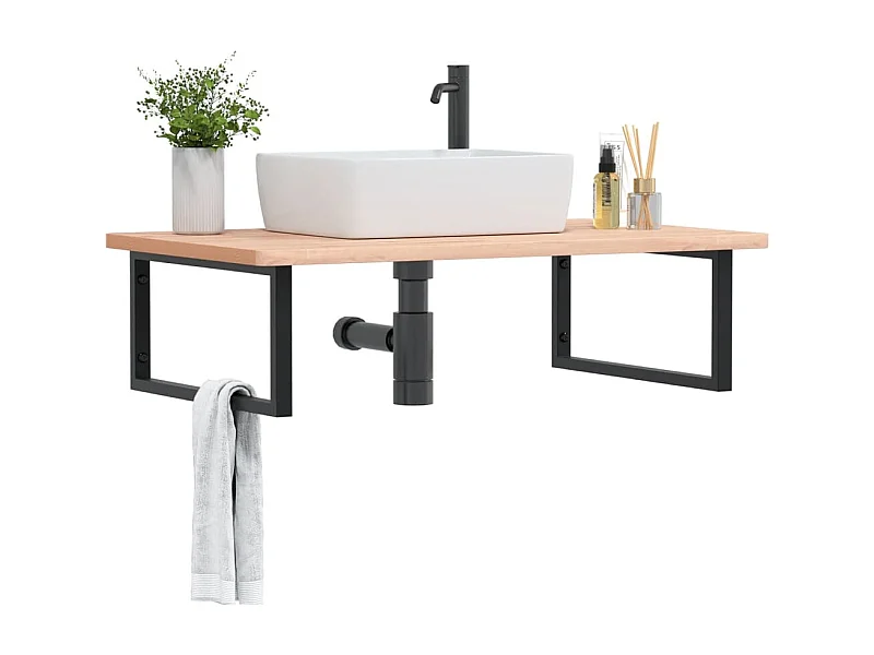 Badkamer wandschap staal en massief beukenhout