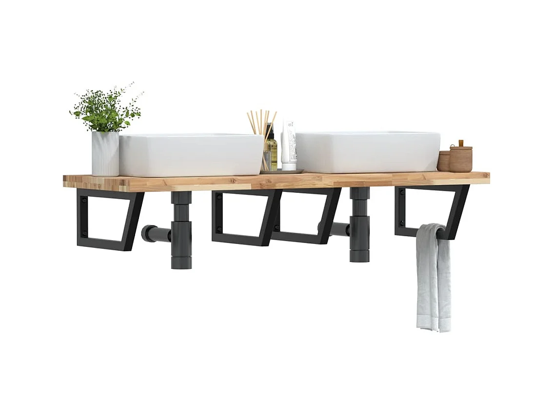 Estante de lavabo de pared acero y madera maciza de acacia