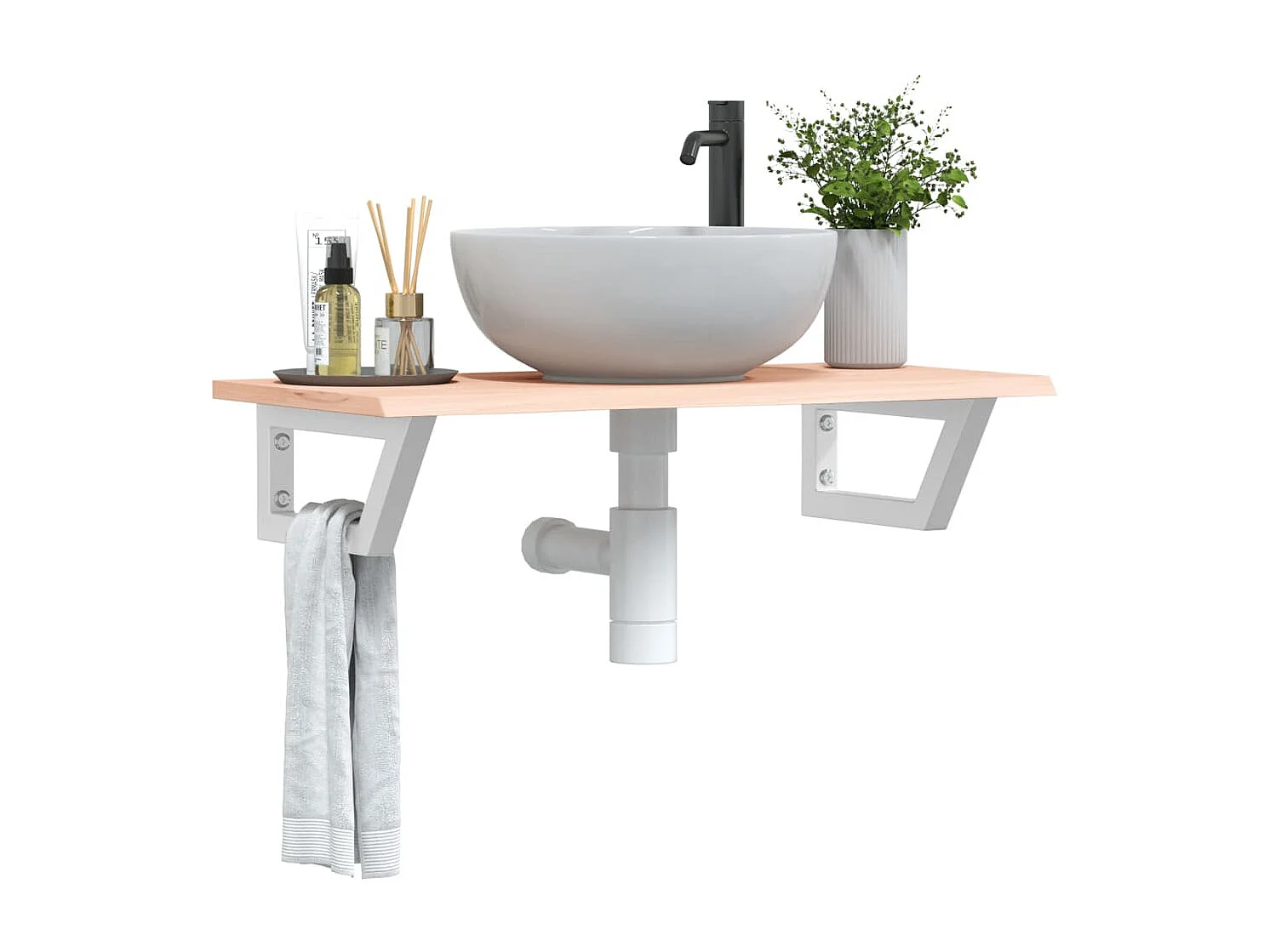 Badkamer wandschap staal en massief eikenhout