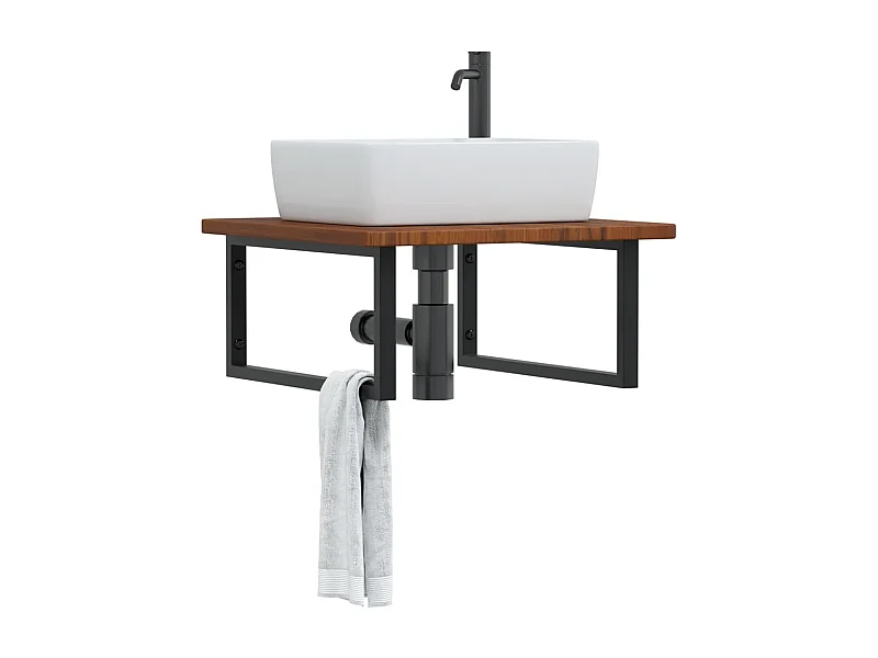 Prateleira de parede p/ lavatório aço/madeira carvalho maciça