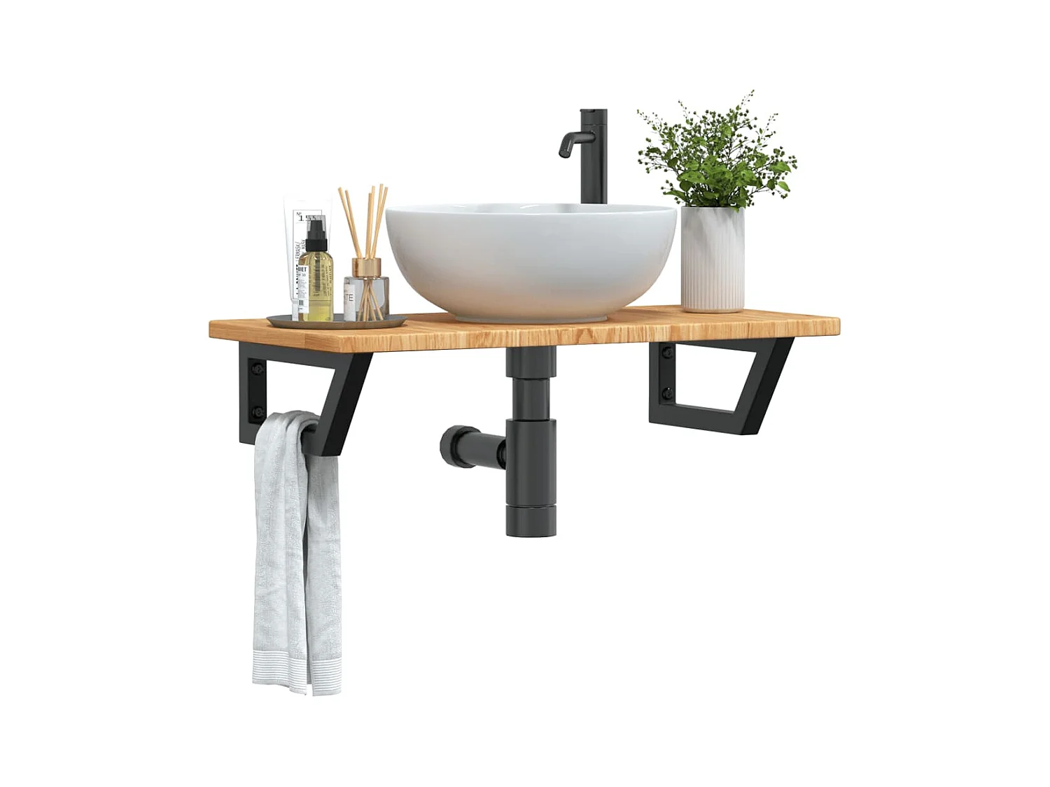 Badkamer wandschap staal en massief eikenhout