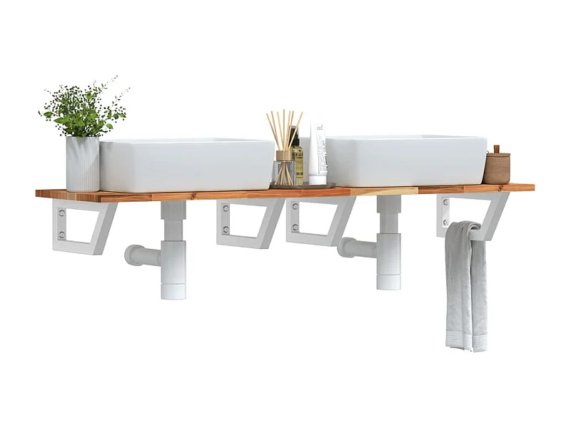 Waschbeckenregal Wandmontage Stahl und Akazienholz