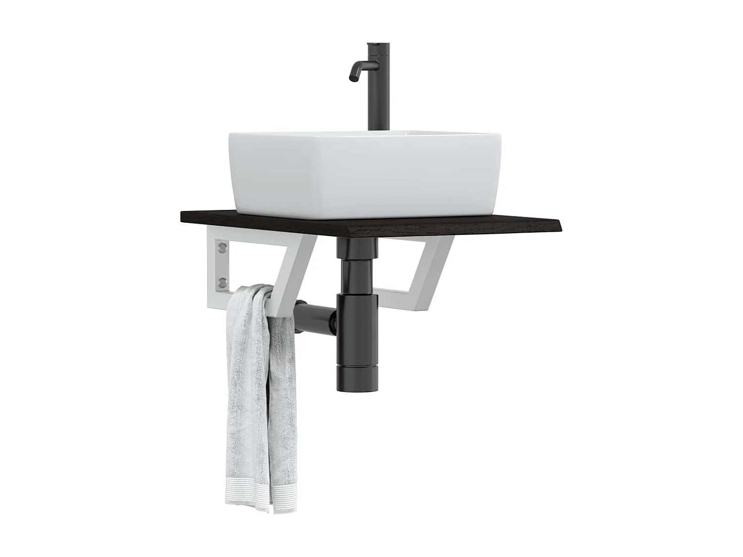 Estante de lavabo de pared de acero y madera maciza de roble