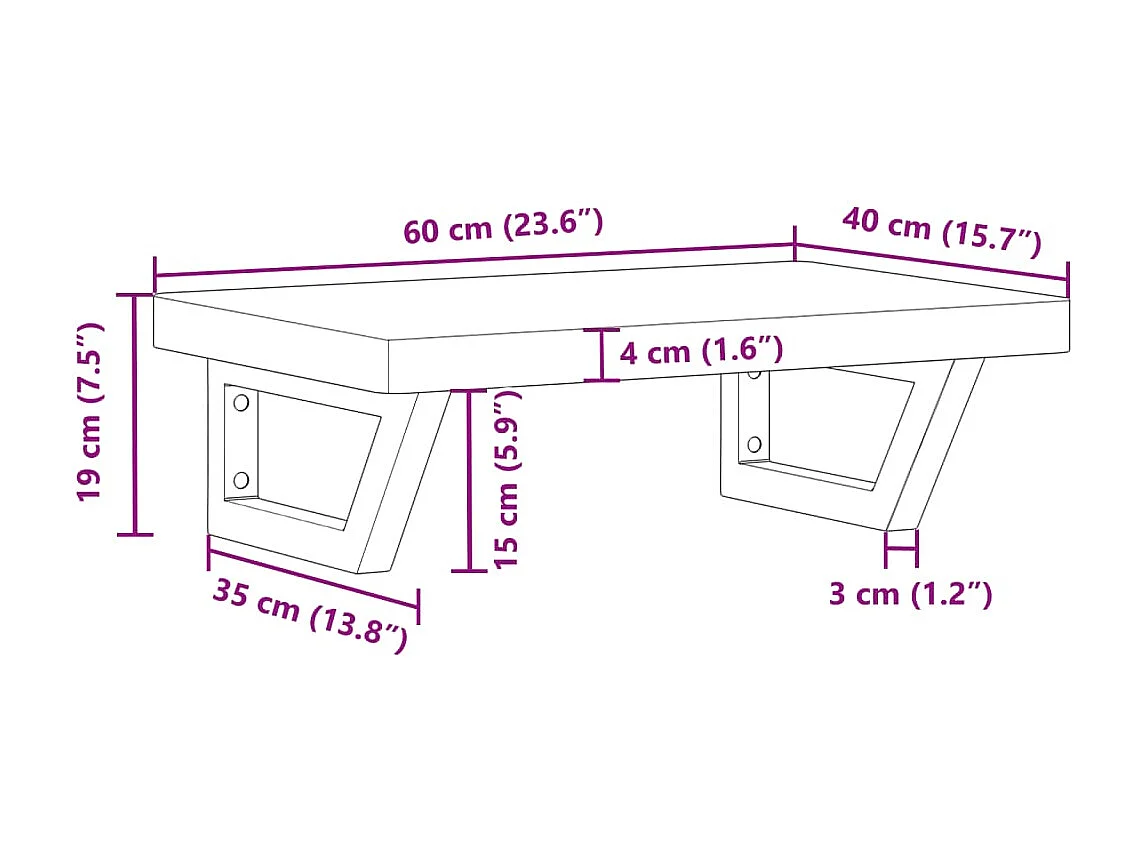 Ripiano a Parete per Lavabo in Acciaio e Massello di Faggio