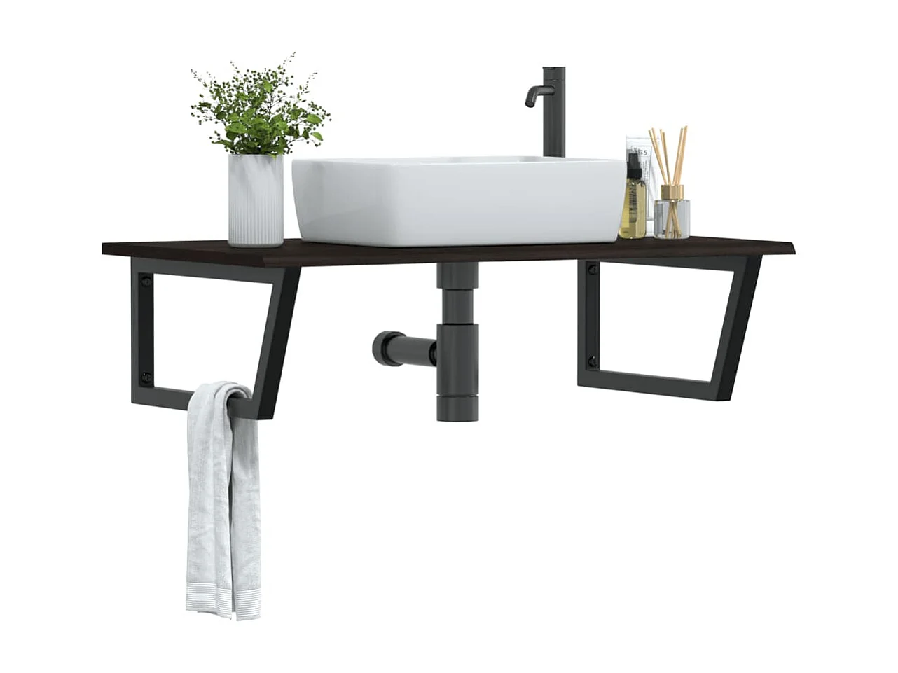 Badkamer wandschap staal en massief eikenhout