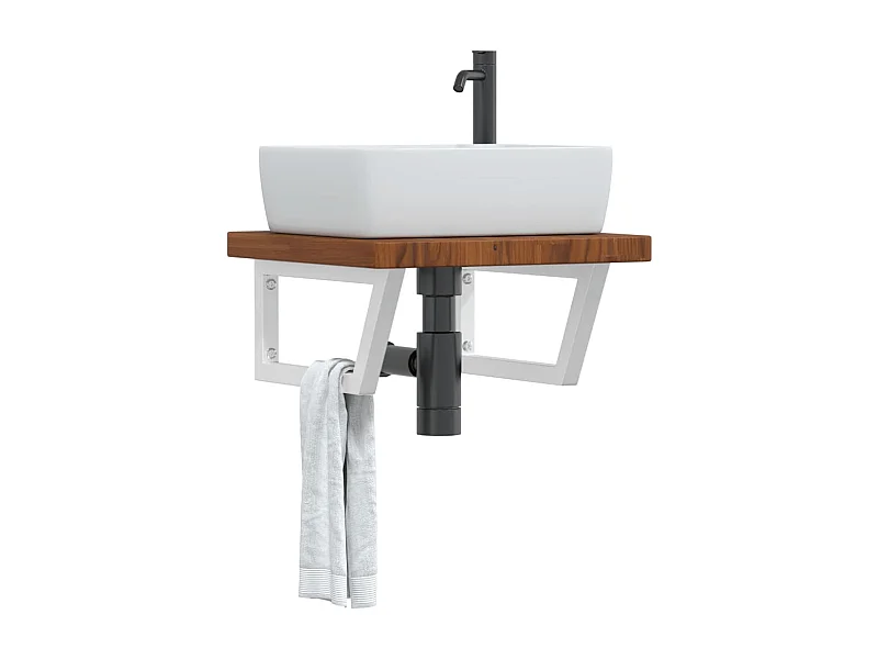 Waschtischplatte mit Halterung Stahl und Massivholz Eiche