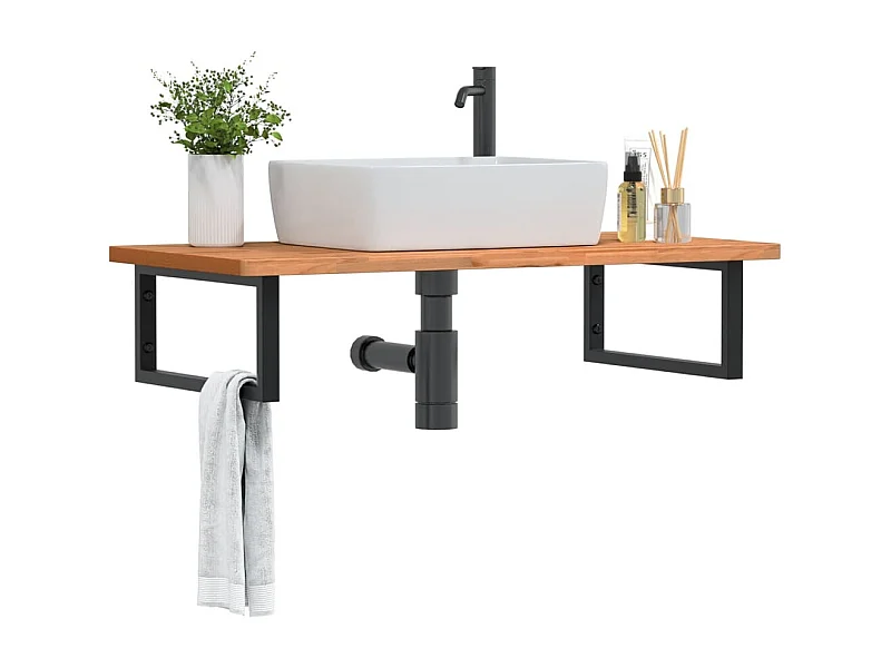 Waschbeckenregal Wandmontage Stahl und Massivholz Buche