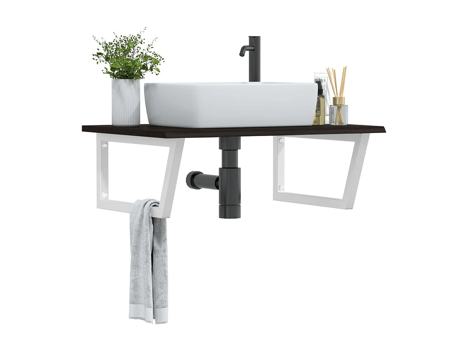 Prateleira de parede p/ lavatório aço/madeira carvalho maciça