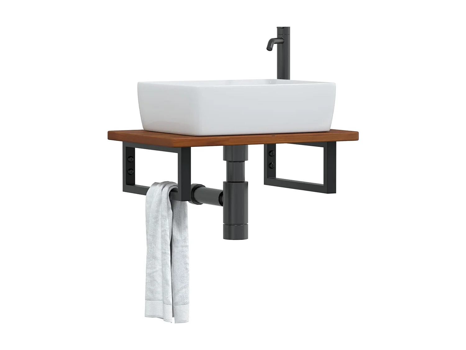 Étagère de vasque murale acier et bois de chêne massif