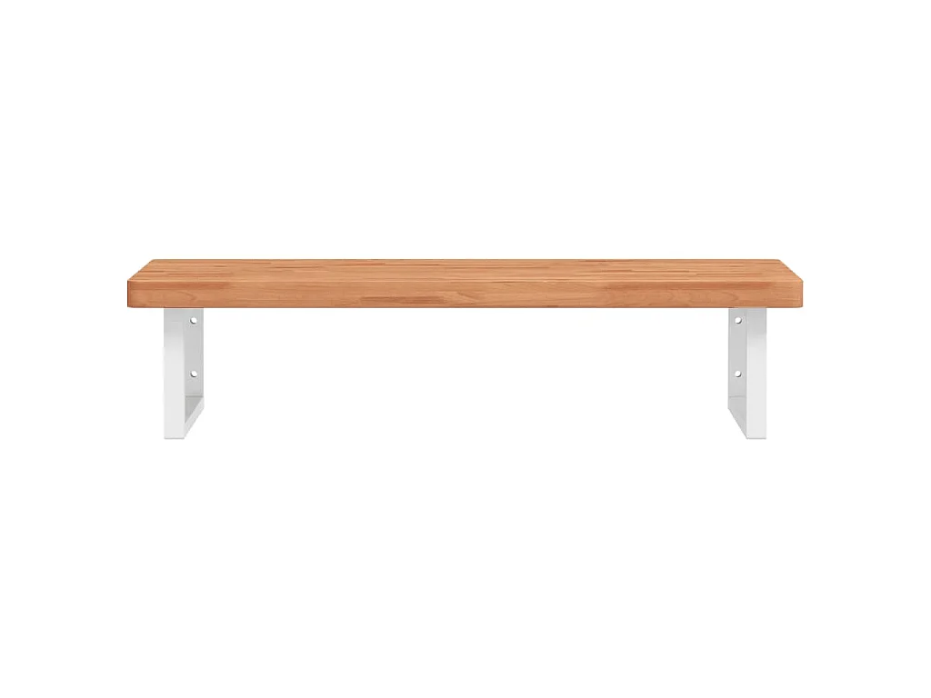 Estante de lavabo de pared de acero y madera maciza de haya