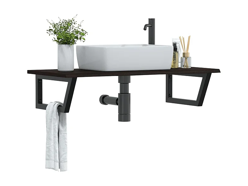 Badkamer wandschap staal en massief eikenhout