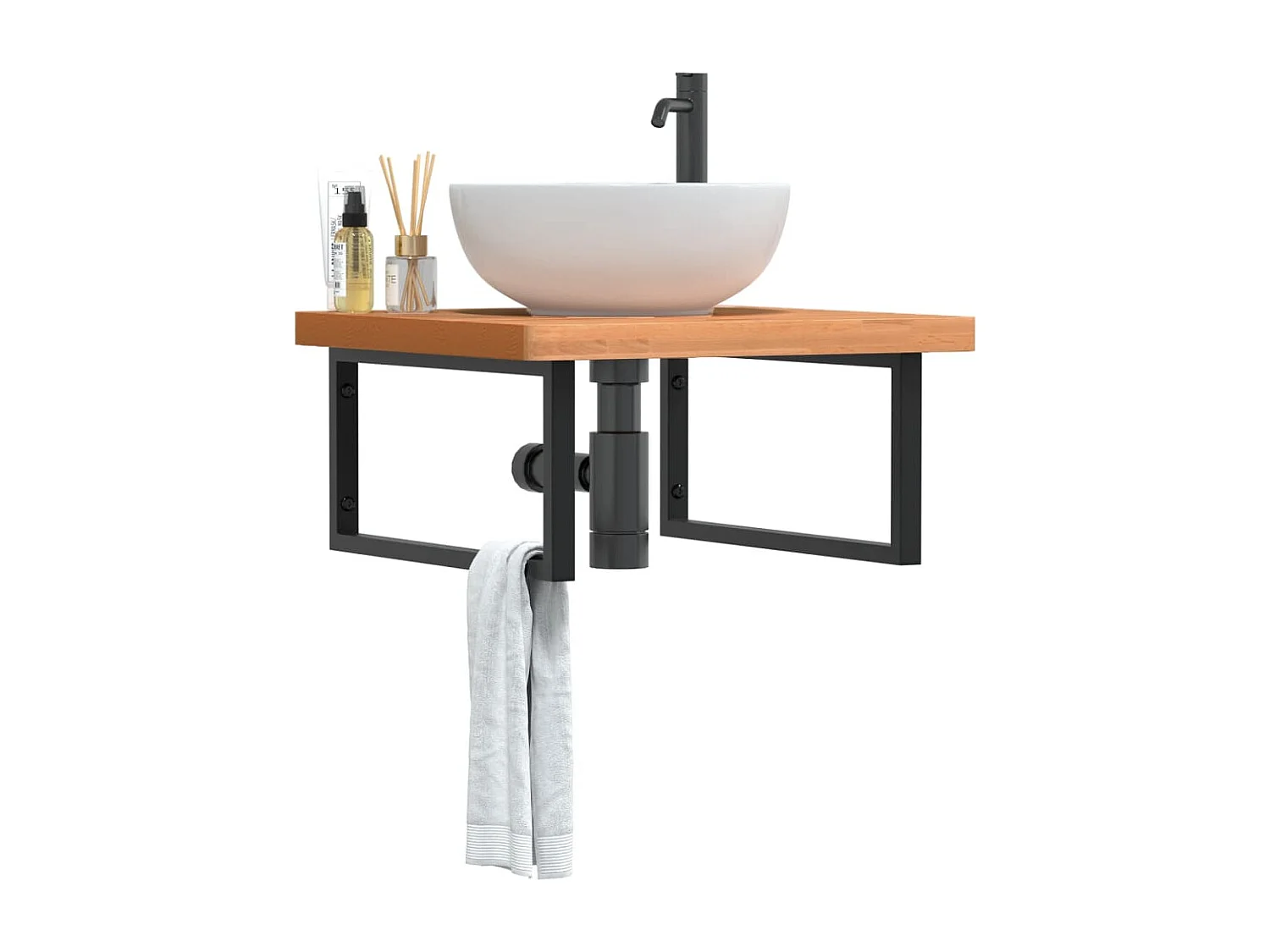 Badkamer wandschap staal en massief beukenhout