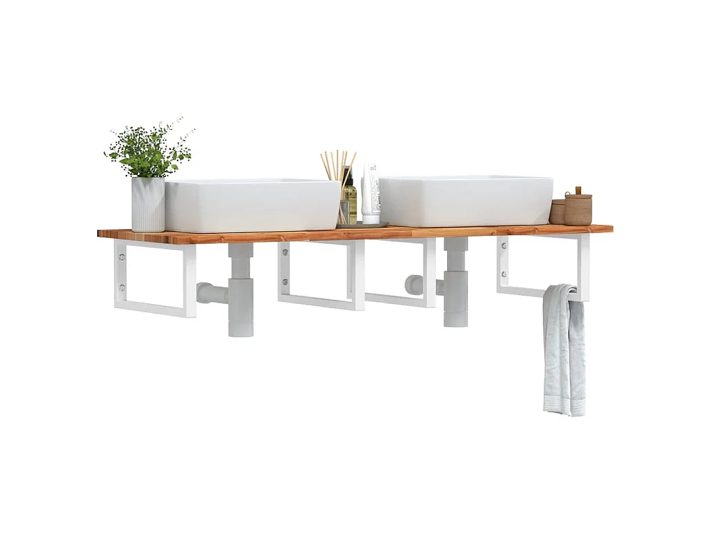 Ripiano a Parete per Lavabo in Acciaio e Massello di Acacia
