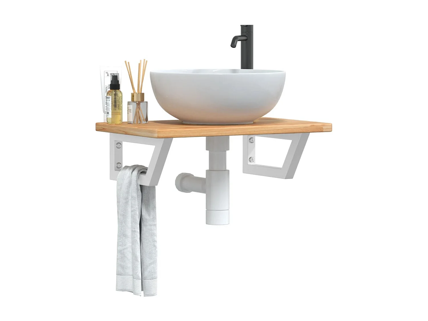 Étagère de vasque murale acier et bois de chêne massif